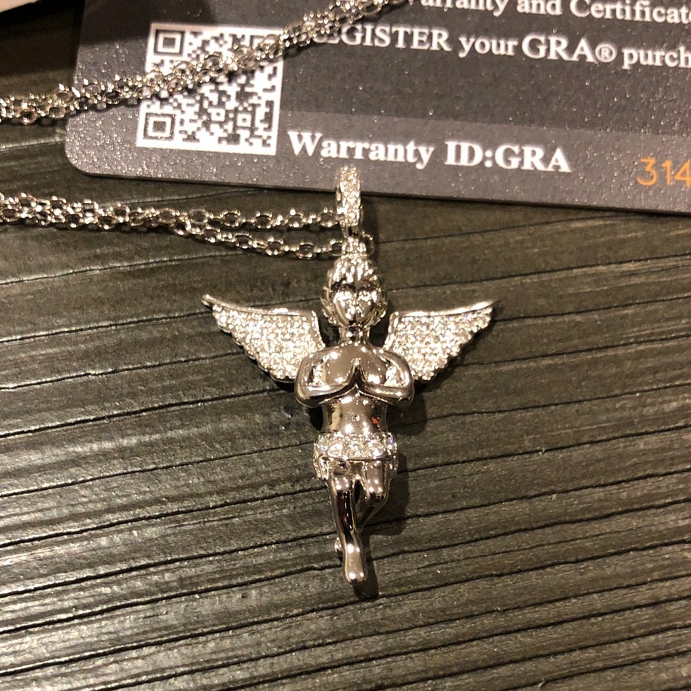 Elegant Moissanite  Wings Angel Pendant Necklace